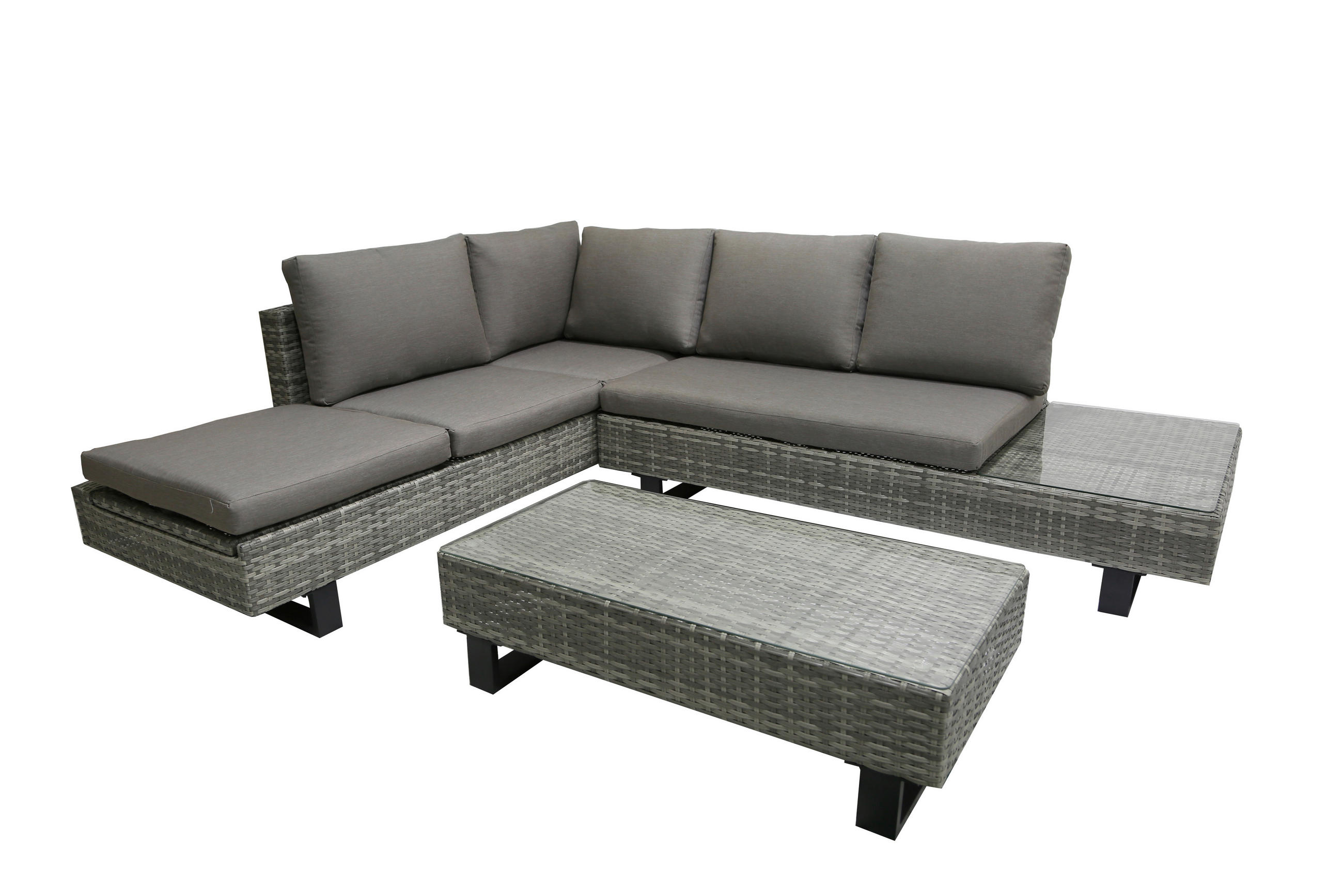LOUNGEGARNITUR 3-teilig   Aluminium  - Klar/Schwarz, Basics, Glas/Kunststoff - Gardenson