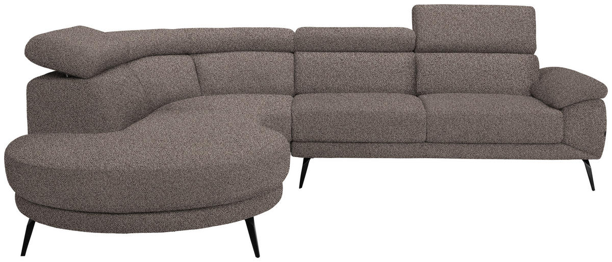ECKSOFA Graubraun Velours  - Graubraun/Schwarz, Design, Textil/Metall (264/299cm) - Novel