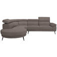ECKSOFA in Velours Graubraun 264/299 cm - Graubraun/Schwarz, Design, Textil/Metall (264/299cm) - Novel