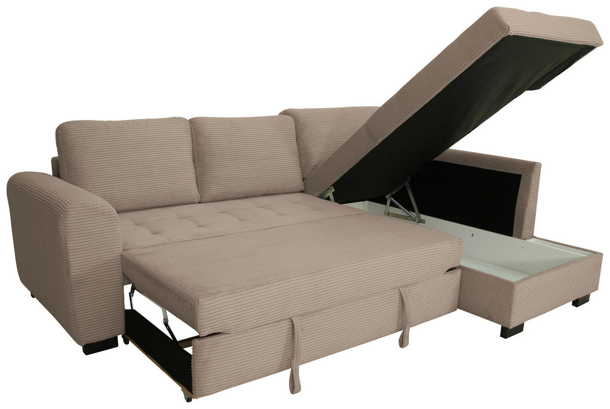 ECKSOFA JOHN Karamell Cord Rückenkissen, Bettkasten, Liegefläche im Originalstoff  - Karamell/Schwarz, Trend, Kunststoff/Textil (239/178cm) - P & B