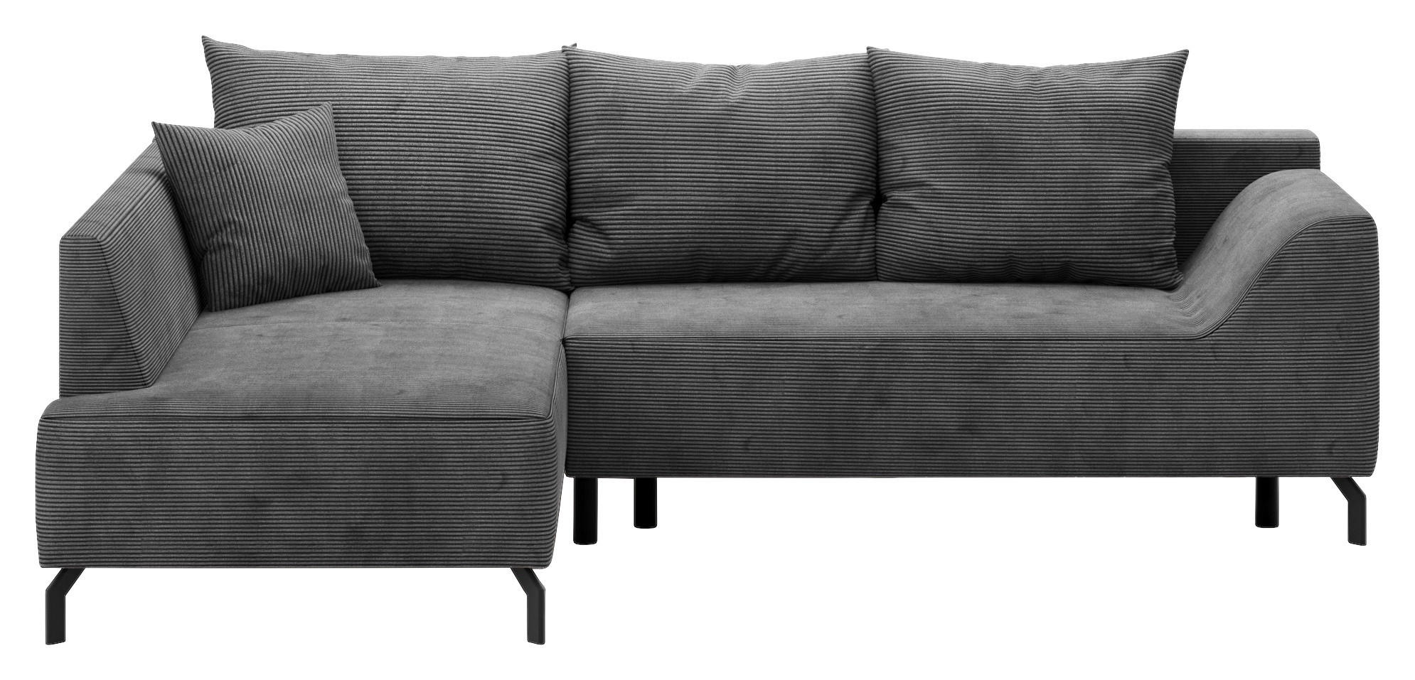ECKSCHLAFSOFA Cord Silberfarben  - Silberfarben/Schwarz, Design, Textil/Metall (167/273cm) - MID.YOU