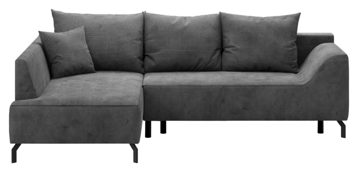 ECKSCHLAFSOFA  mit Bettkasten erhältlich, seitenverkehrt erhältlich, Schlafen auf Sitzhöhe, Bettfunktion erhältlich, Rücken echt Cord Silberfarben  - Silberfarben/Schwarz, Design, Textil/Metall (167/273cm) - MID.YOU