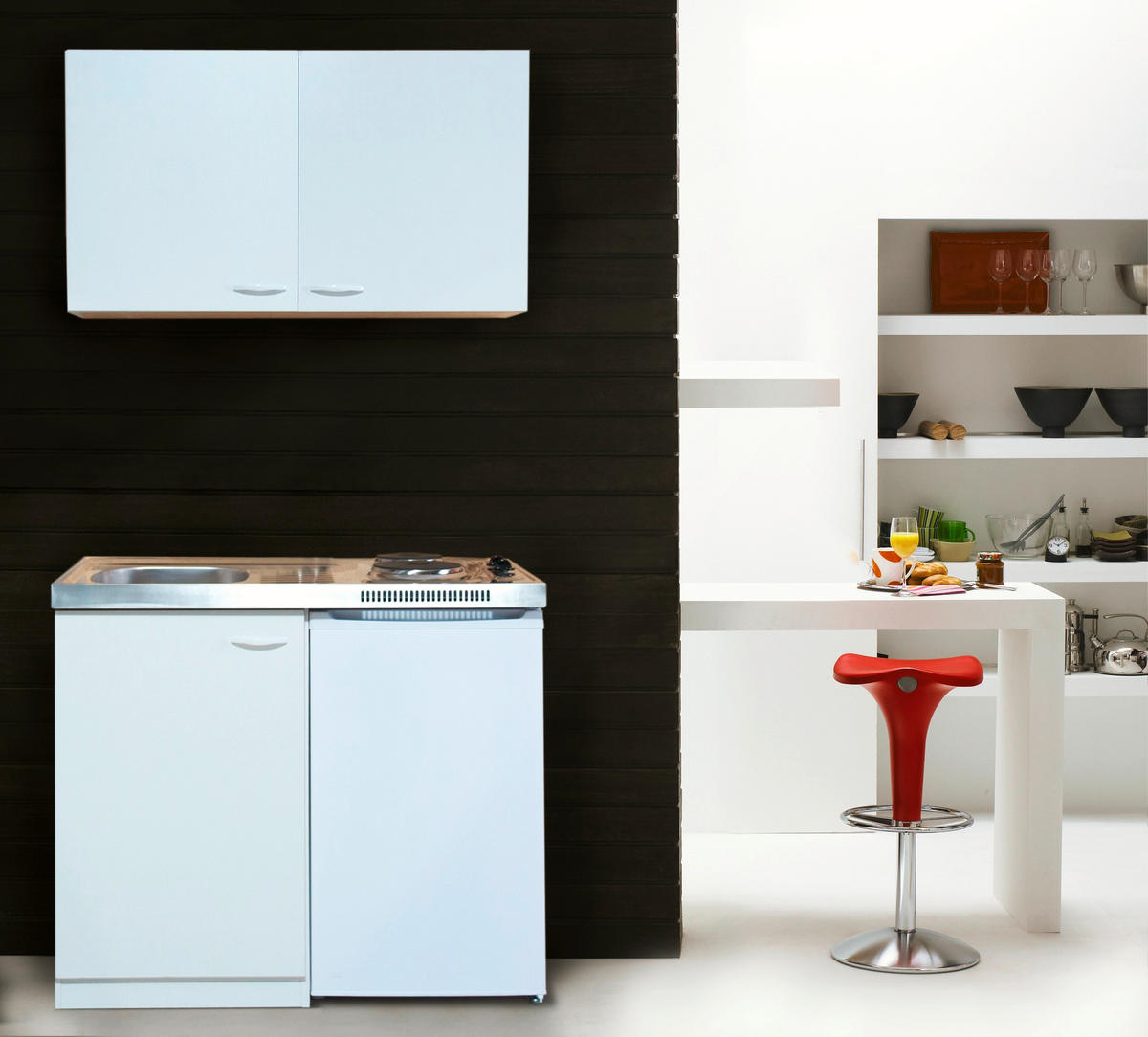 MINIKÜCHE 100 cm   in Weiss  - Weiss, Modern, Holzwerkstoff/Kunststoff (100cm) - Respekta