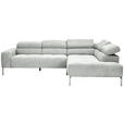 ECKSOFA Hellgrau Flachgewebe  - Chromfarben/Hellgrau, KONVENTIONELL, Textil/Metall (282/224cm) - Hom`in