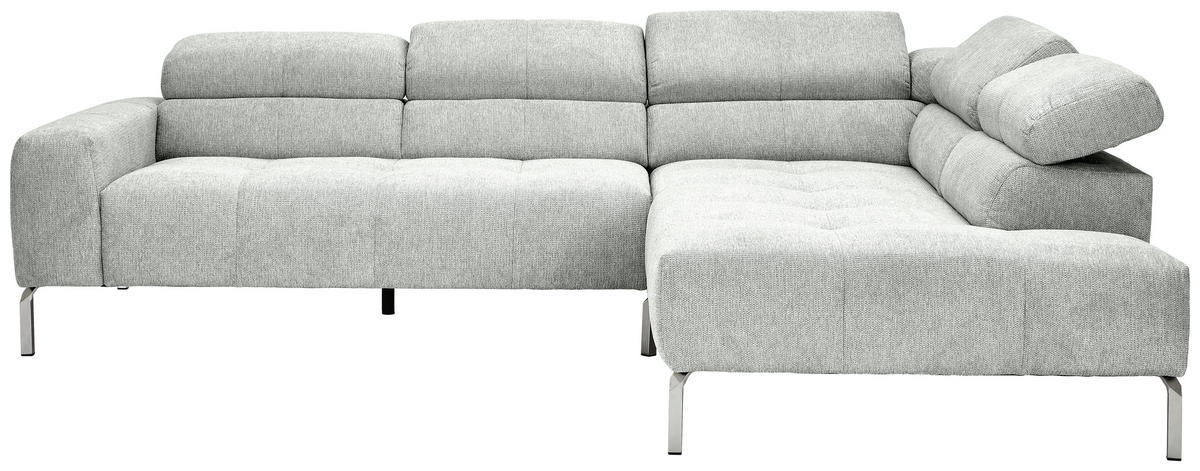 ECKSOFA Hellgrau Flachgewebe  - Chromfarben/Hellgrau, KONVENTIONELL, Textil/Metall (282/224cm) - Hom`in