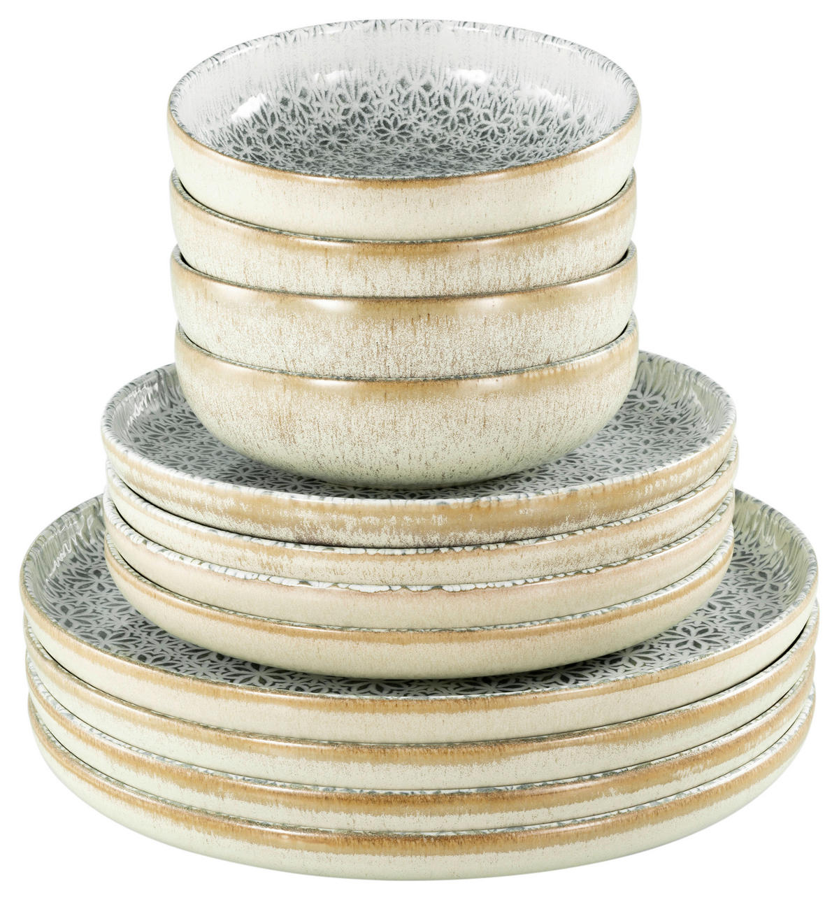TAFELSERVICE Uno Emiliana 12-teilig  - Creme/Grau, Basics, Keramik - Creatable