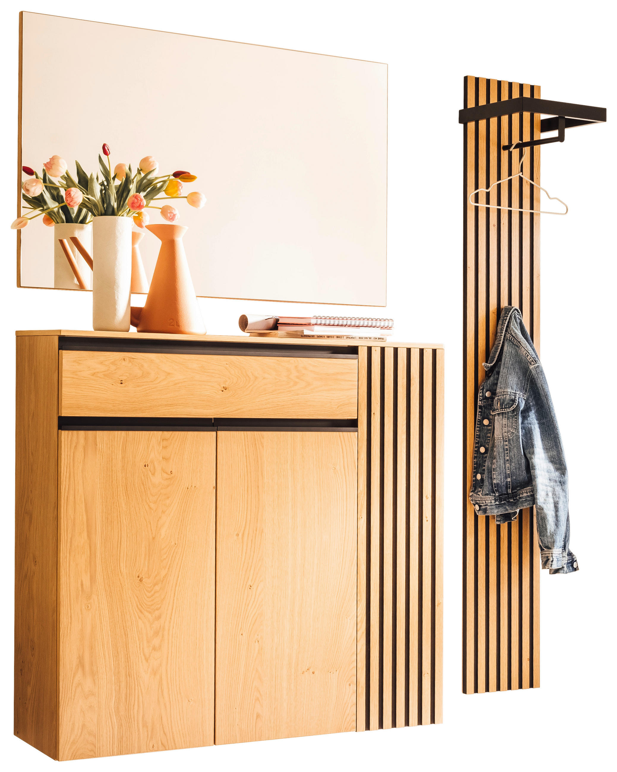 GARDEROBE 3-teilig  in 150/200/30 cm  - Eichefarben/Schwarz, Design, Holz/Holzwerkstoff (150/200/30cm) - Moderano