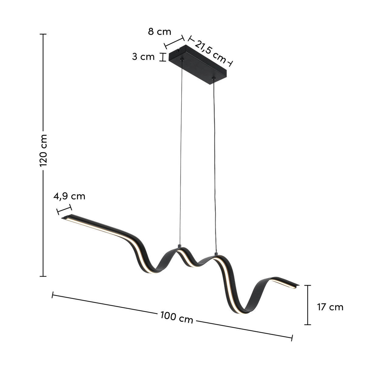 HÄNGELEUCHTE 100/8/120 cm   - Schwarz, Trend, Kunststoff/Metall (100/8/120cm) - Collet's Monde