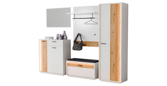 GARDEROBE 5-teilig  in 284/201/37 cm  - Eichefarben/Weiß, Design, Glas/Holzwerkstoff (284/201/37cm) - Xora