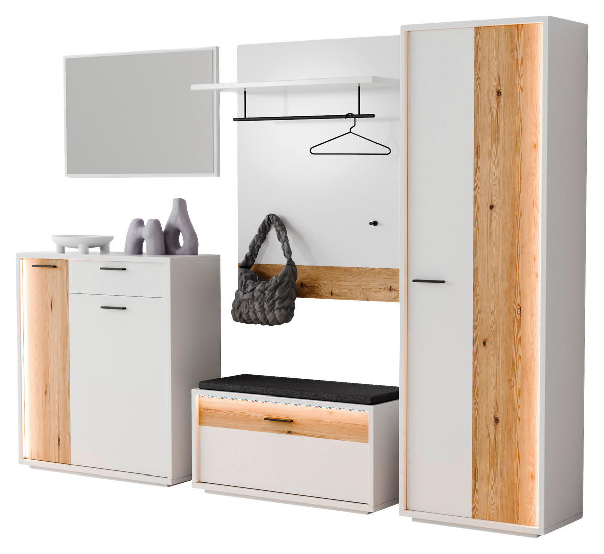 GARDEROBE 5-teilig  in 284/201/37 cm  - Eichefarben/Weiß, Design, Glas/Holzwerkstoff (284/201/37cm) - Xora