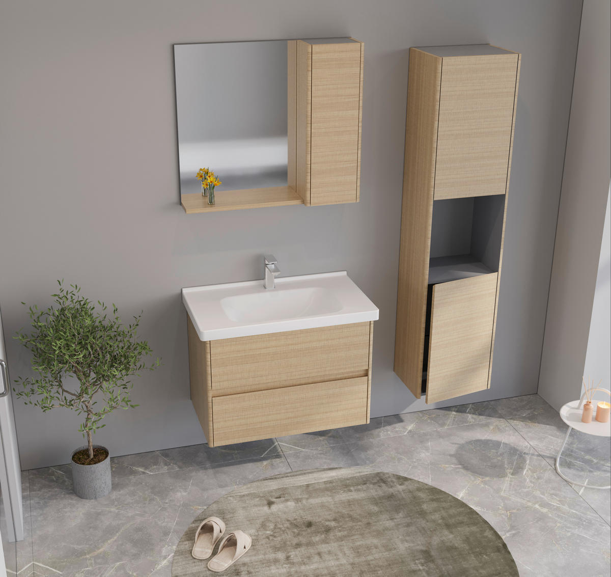 BADEZIMMER 3-teilig  in  - Eichefarben/Weiß Hochglanz, MODERN, Glas/Keramik (80/119/45cm) - MID.YOU