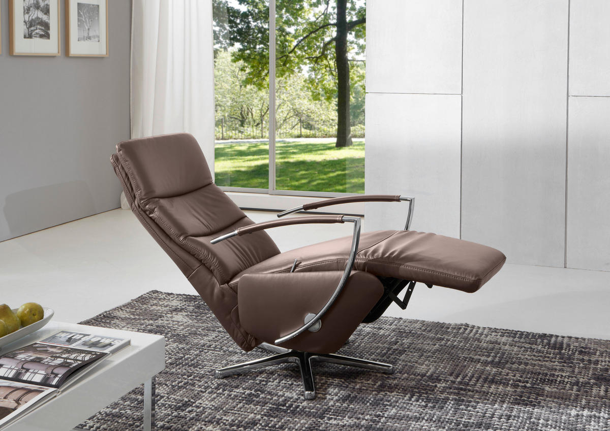 RELAXSESSEL in Leder Grau  - Grau, Design, Leder/Metall (67/108/77cm) - Cantus