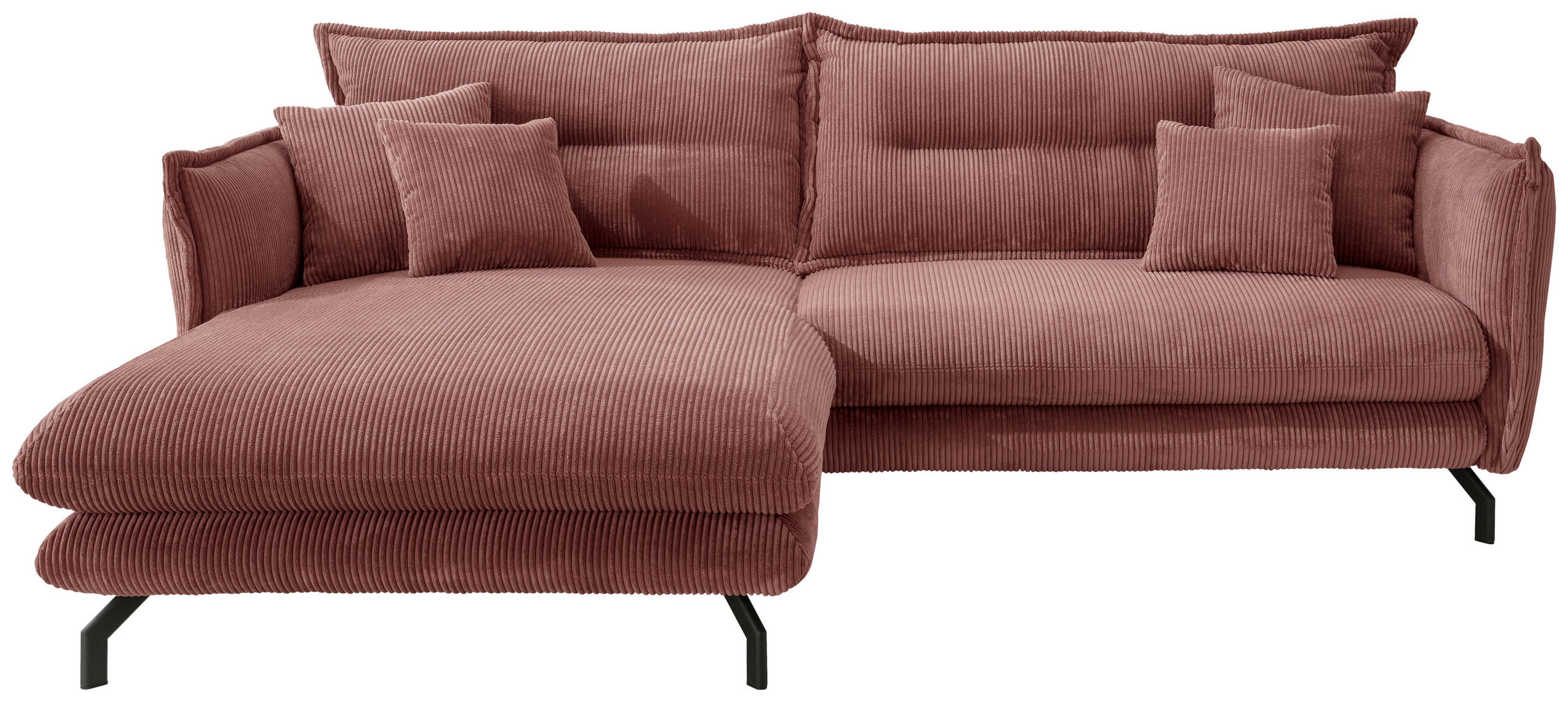 ECKSOFA in Cord Koralle  - Koralle/Schwarz, Modern, Textil/Metall (180/255cm) - Livetastic