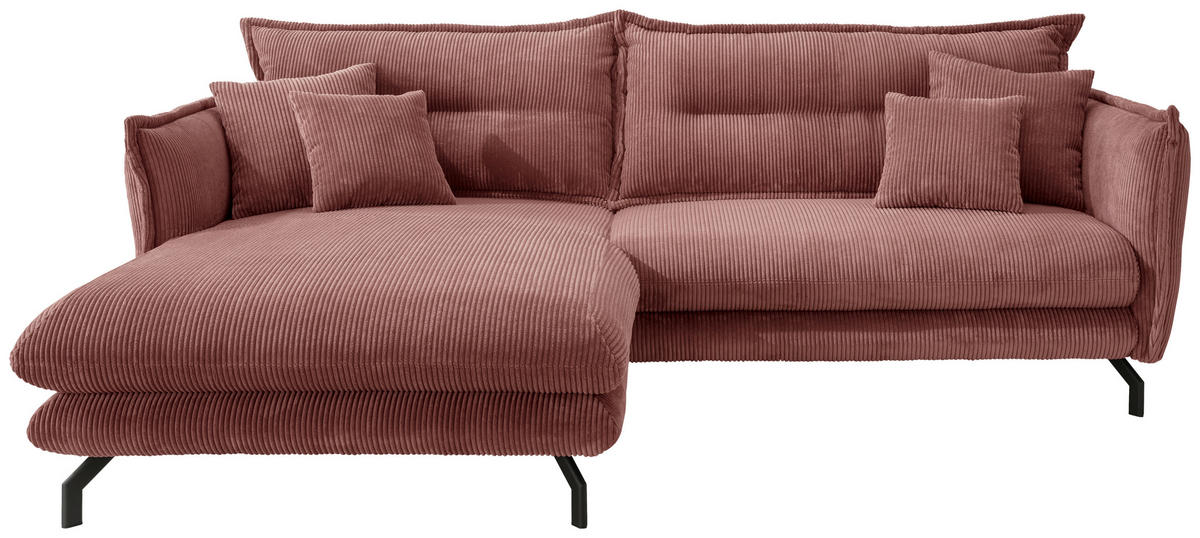 ECKSOFA in Cord Koralle  - Koralle/Schwarz, Modern, Textil/Metall (180/255cm) - Livetastic