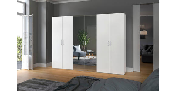 DREHTÜRENSCHRANK  in Weiß  - Chromfarben/Weiß, Design, Glas/Holzwerkstoff (303/236/59cm) - Carryhome