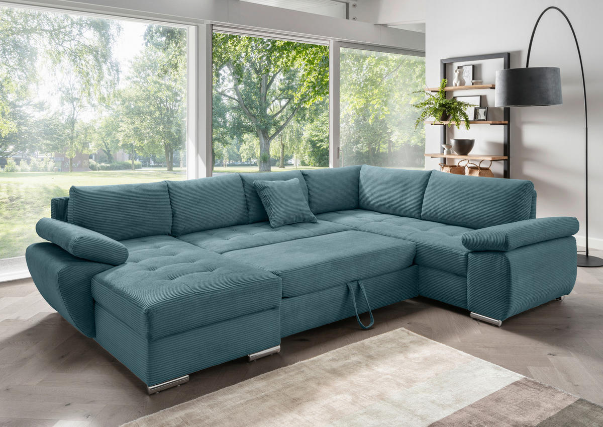 SEDACIA SÚPRAVA, textil, petrolejová - petrolejová/chrómová, Konventionell, kov/textil (157/305/219cm) - Livetastic