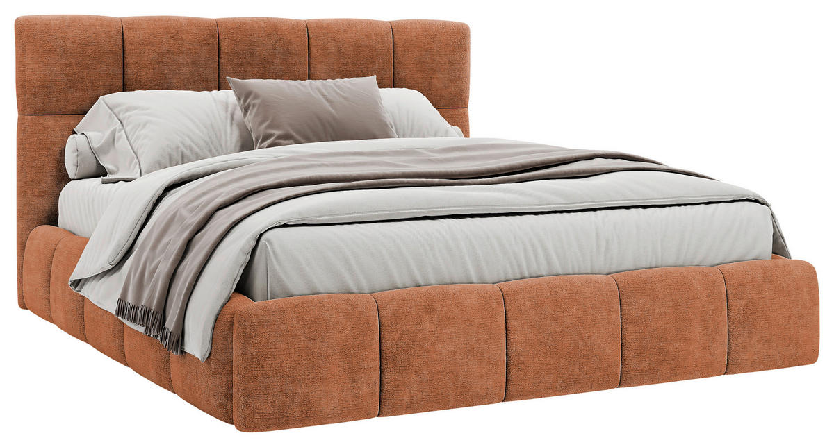 POLSTERBETT 180/200 cm,  in Rostfarben, gepolstertes Kopfteil, Lattenrost, Bettkasten,  - Rostfarben/Schwarz, MODERN, Holz/Holzwerkstoff (180/200cm) - MID.YOU