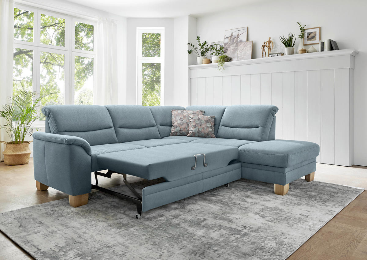 ECKSOFA in Mikrofaser Blau  254/224 cm  - Wildeiche/Blau, KONVENTIONELL, Holz/Textil (254/224cm) - Carryhome