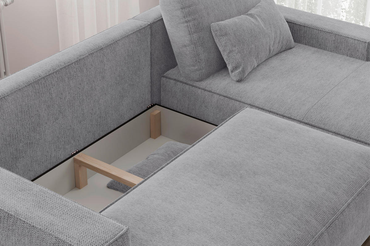 ECKSCHLAFSOFA  mit seitenverkehrt erhältlich, Rücken echt Chenille Graubraun  - Graubraun/Schwarz, MODERN, Kunststoff/Textil (247/154cm) - Livetastic