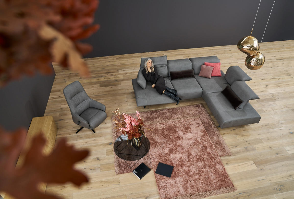 SEDEŽNA GARNITURA, pravo usnje siva  - barve nerjavečega jekla/siva, Design, kovina/usnje (183/230cm) - Himolla