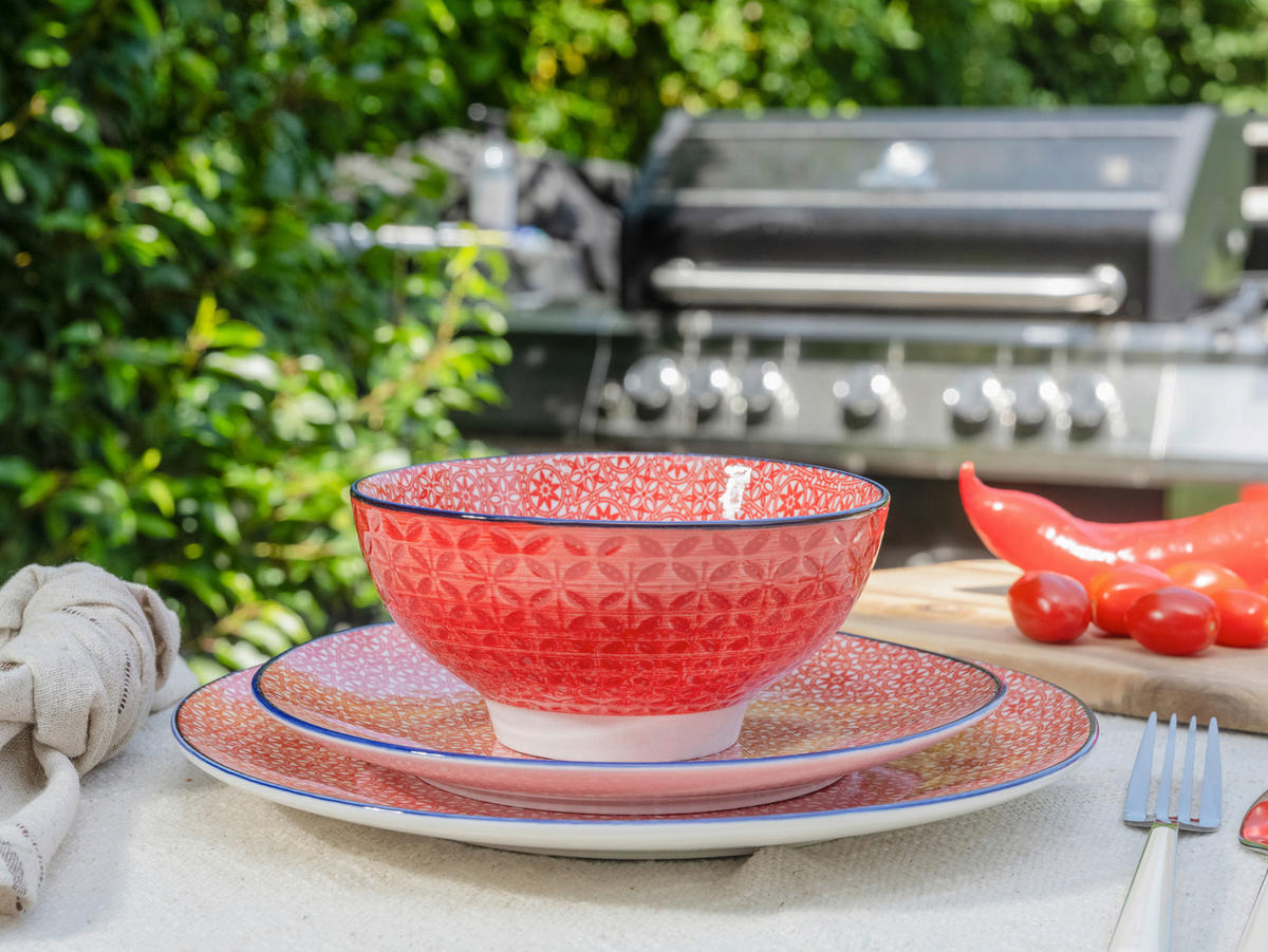 KOMBISERVICE Rot, Weiß Mediterran Rot 16-teilig 4 Personen  - Rot/Weiß, Basics, Keramik - Creatable