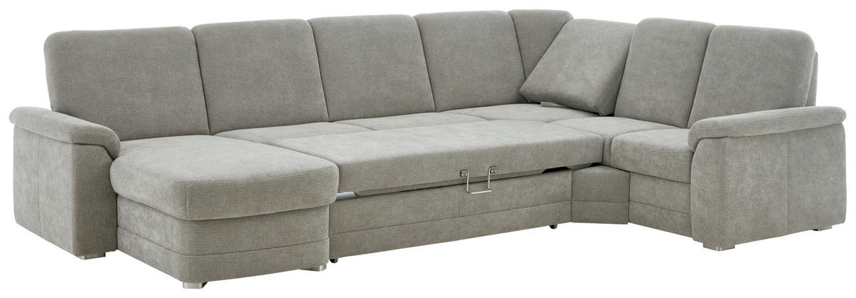 WOHNLANDSCHAFT  in Chenille Hellgrau  - Hellgrau/Alufarben, KONVENTIONELL, Holz/Textil (160/329/235cm) - Beldomo Comfort