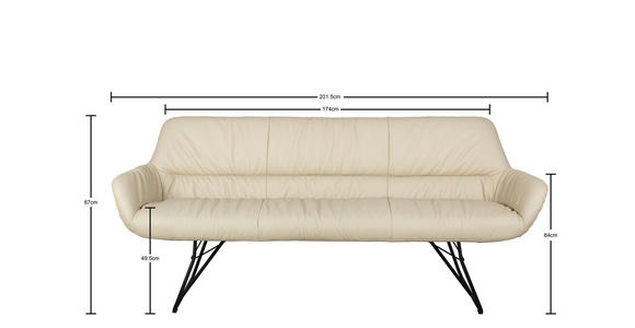 SITZBANK 201,5/87/67,5 cm Echtleder Schwarz, Beige  - Beige/Schwarz, Design, Leder/Metall (201,5/87/67,5cm) - Dieter Knoll