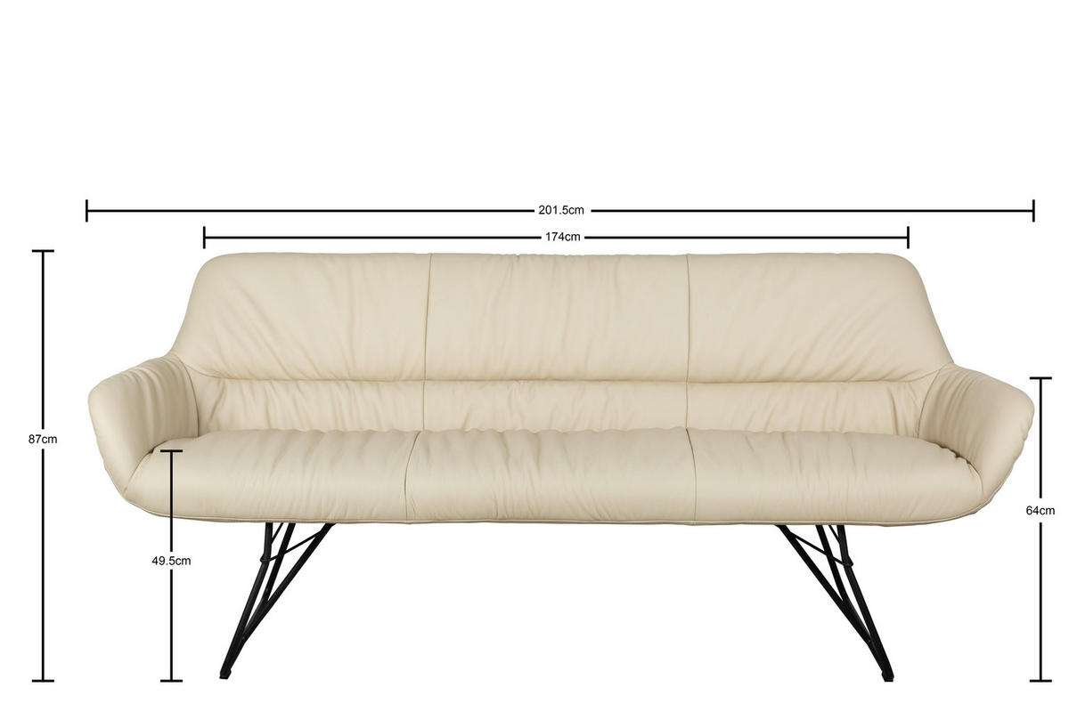 SITZBANK 201,5/87/67,5 cm Echtleder Schwarz, Beige  - Beige/Schwarz, Design, Leder/Metall (201,5/87/67,5cm) - Dieter Knoll
