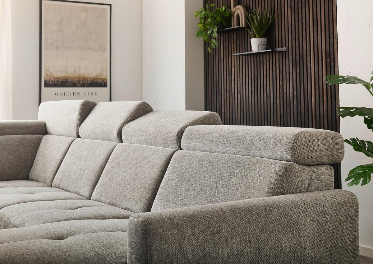 WOHNLANDSCHAFT Beldomo System Graubraun Flachgewebe  - Graubraun/Schwarz, KONVENTIONELL, Textil/Metall (215/333/174cm) - Beldomo System