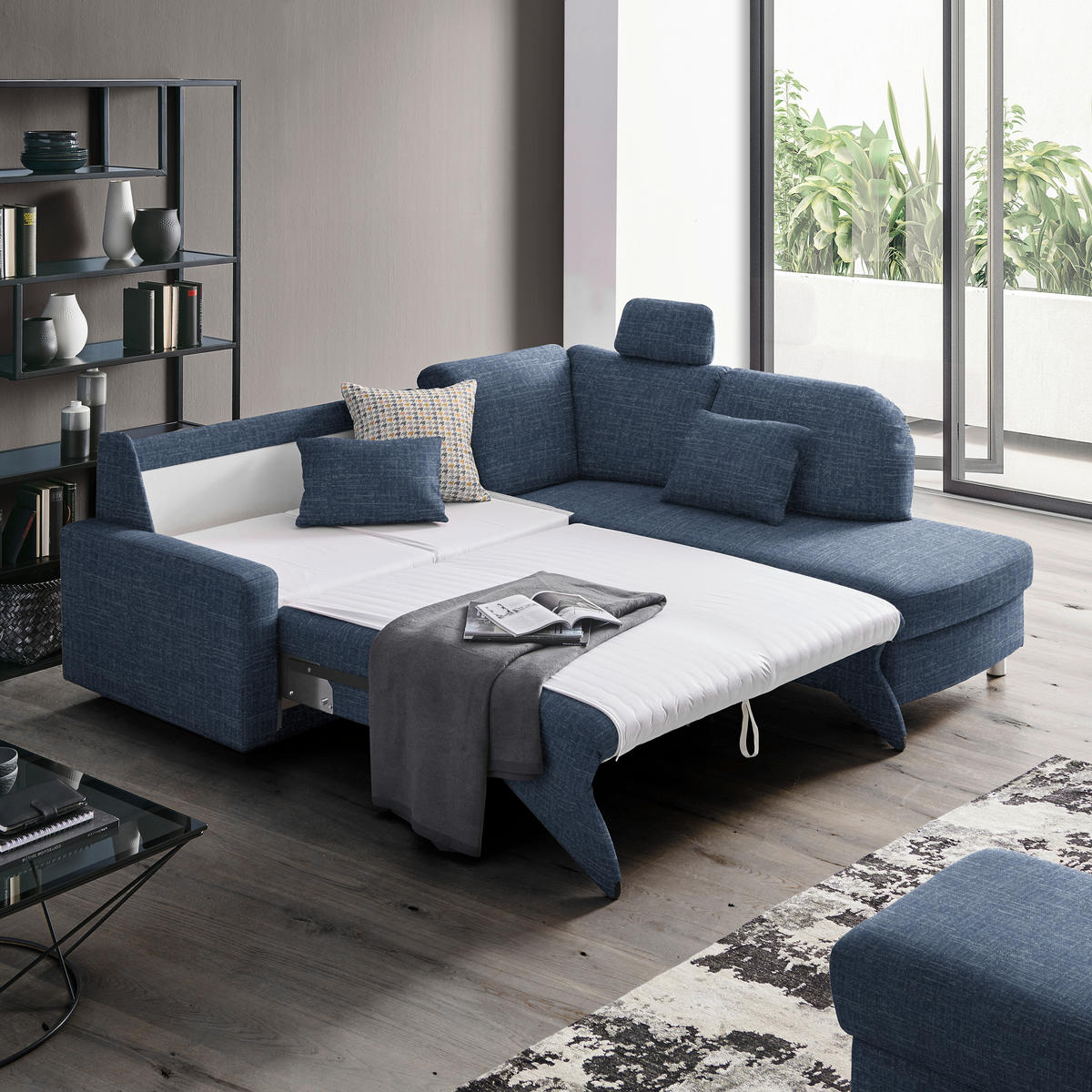 ECKSOFA in Chenille Blau  227/208 cm  - Blau/Alufarben, KONVENTIONELL, Textil/Metall (227/208cm) - Sedda