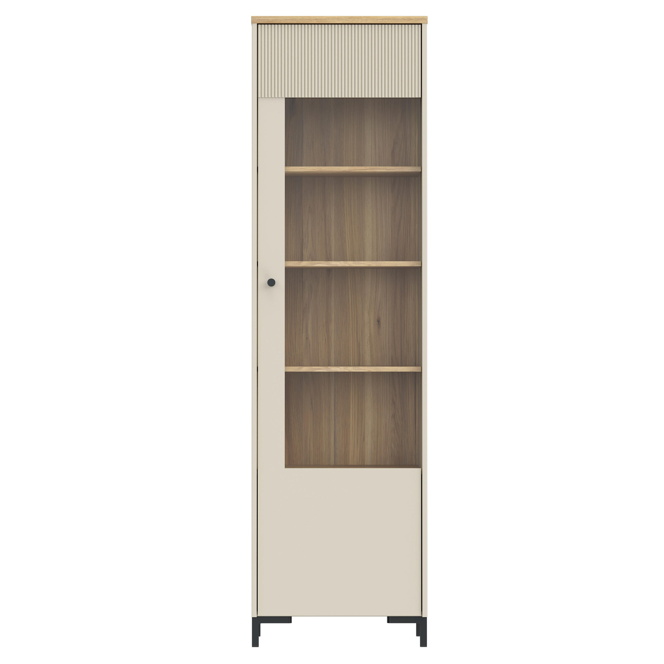 VITRINA, barve hrasta, peščene barve - črna/barve hrasta, Moderno, kovina/umetna masa (53,4/191/41,9cm) - Hom`in