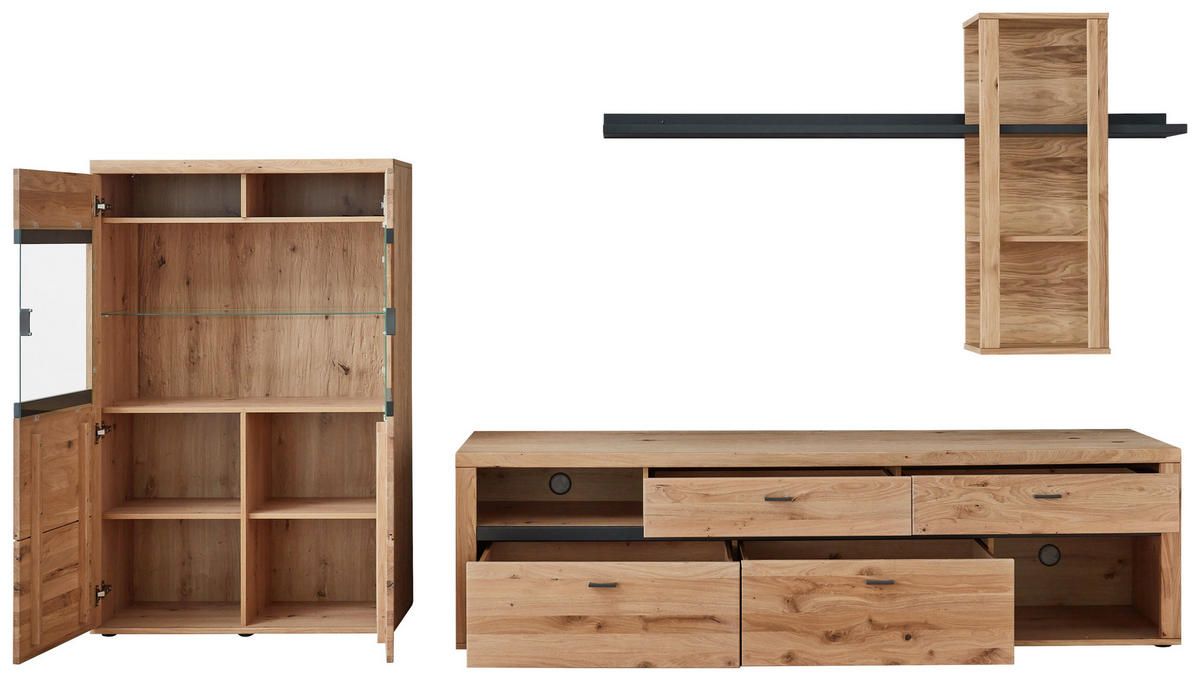 WOHNWAND  in Grau, Eichefarben  320,2/189,3/50,2 cm  - Eichefarben/Grau, Design, Glas/Holz (320,2/189,3/50,2cm) - Modante