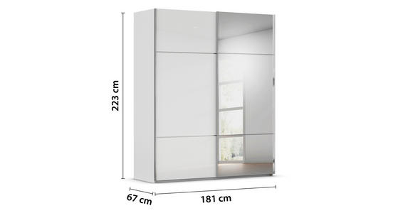 SCHWEBETÜRENSCHRANK in Grau, Weiß - Chromfarben/Weiß, KONVENTIONELL, Glas/Holzwerkstoff (181/223/68cm) - Novel