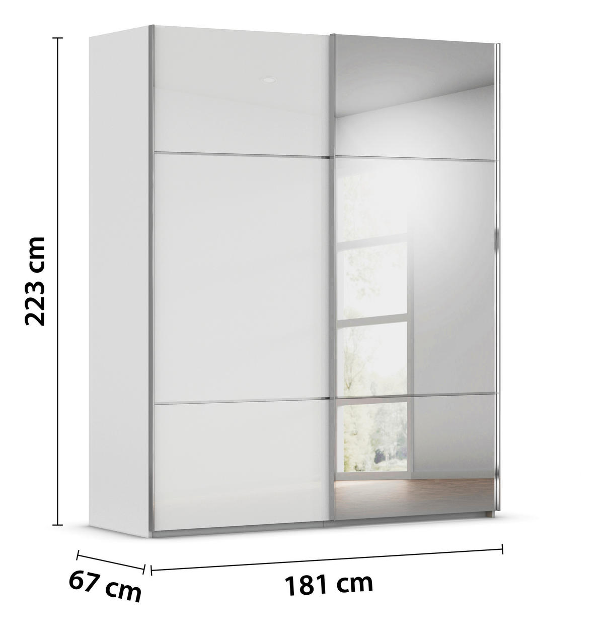 SCHWEBETÜRENSCHRANK 181/223/68 cm 2-türig Grau, Weiß  - Chromfarben/Weiß, KONVENTIONELL, Glas/Holzwerkstoff (181/223/68cm) - Novel