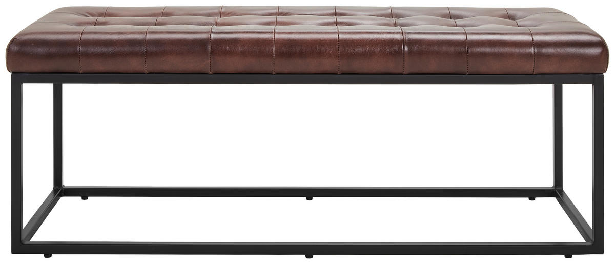 SITZBANK 120/44/44 cm Echtleder Dunkelbraun  - Dunkelbraun/Schwarz, MODERN, Leder/Metall (120/44/44cm) - Livetastic