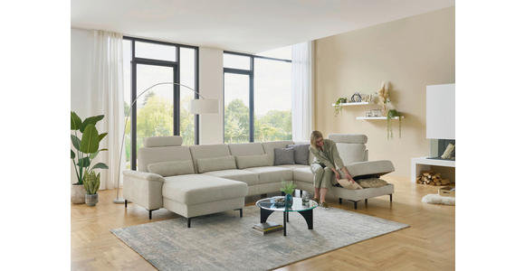 WOHNLANDSCHAFT Dieter Knoll Greige Chenille  - Greige/Schwarz, Design, Textil/Metall (175/349/235cm) - Dieter Knoll