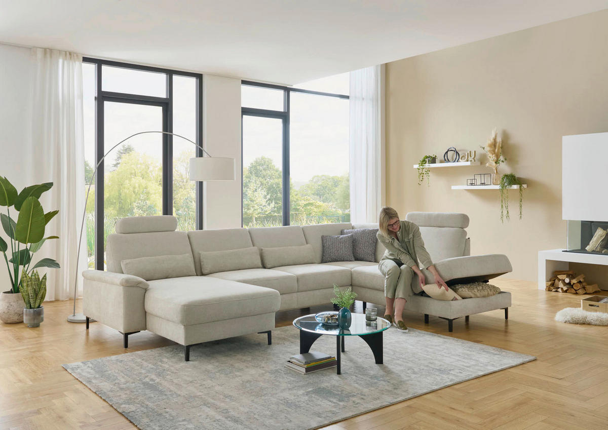 WOHNLANDSCHAFT Dieter Knoll Greige Chenille  - Greige/Schwarz, Design, Textil/Metall (175/349/235cm) - Dieter Knoll