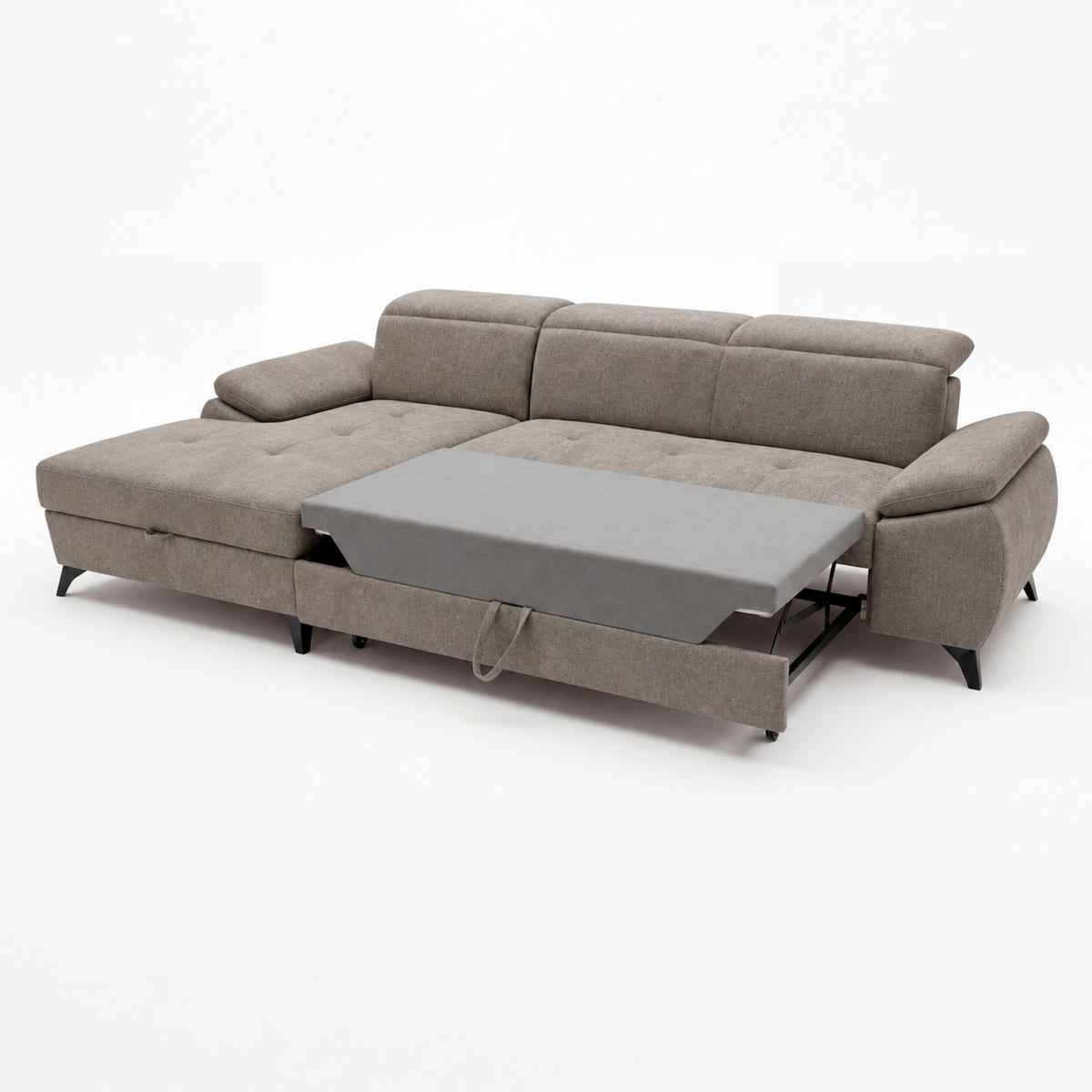 ECKSOFA  Struktur Braun  - Schwarz/Braun, Basics, Holz/Holzwerkstoff (281/166cm) - MID.YOU