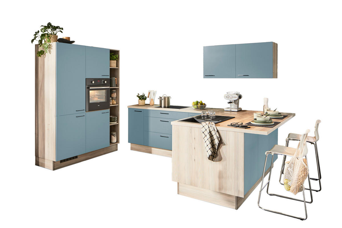 ECKKÜCHE  in Hellbraun, Pastellblau  - Hellbraun/Pastellblau, Design, Holzwerkstoff/Metall (150/280/192cm) - Xora