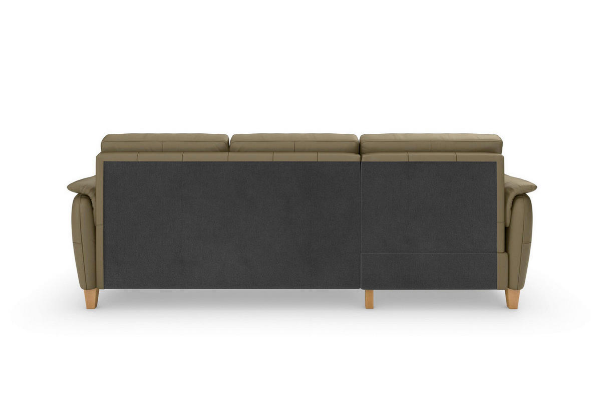 ECKSOFA PALMERA E Olivgrün Kombination Echtleder/Stoff Mikrofaser Bettkasten  - Eichefarben/Olivgrün, Basics, Leder/Holz (163/244cm) - Sit & More