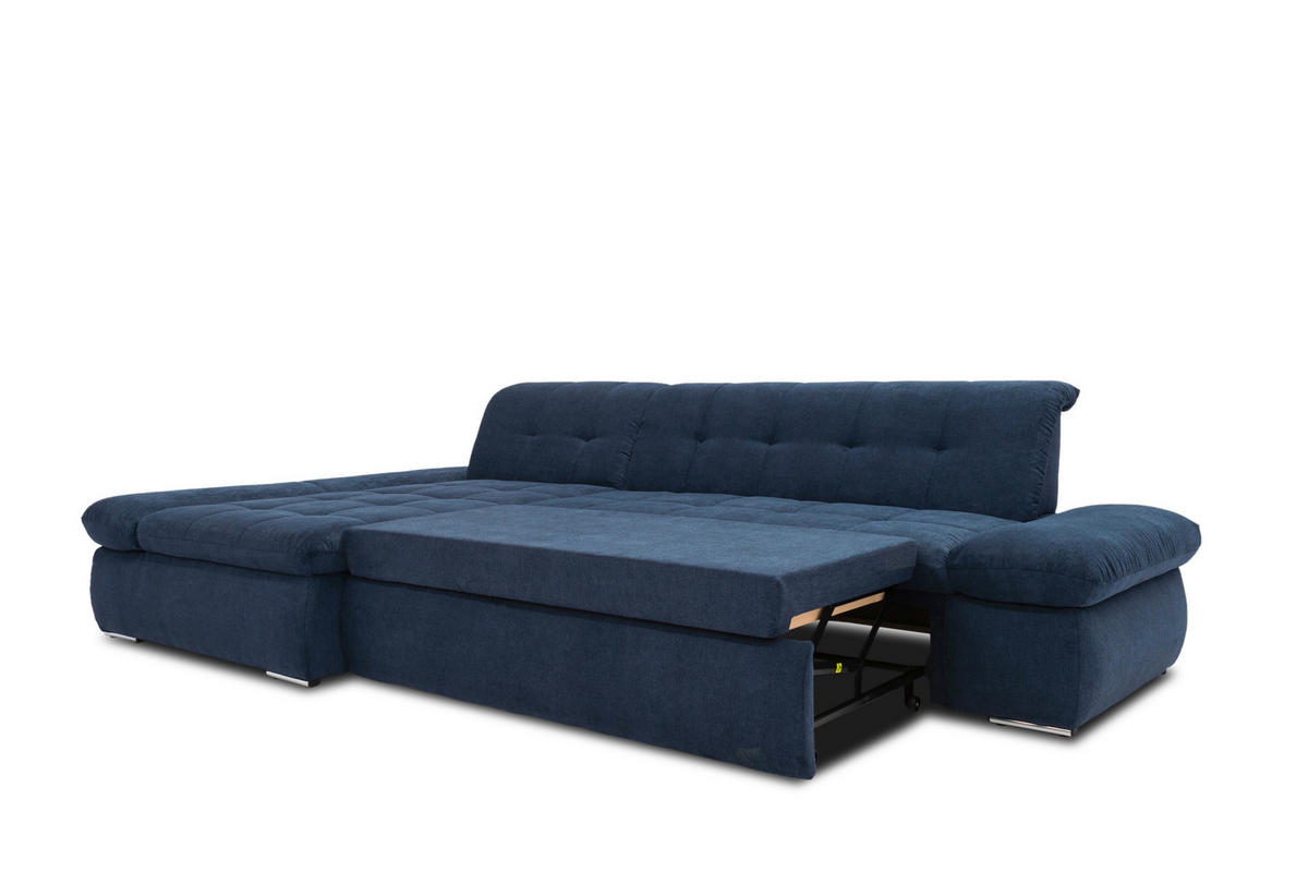 ECKSOFA Dunkelblau Mikrofaser  - Chromfarben/Dunkelblau, KONVENTIONELL, Textil/Metall (172/300cm) - MID.YOU