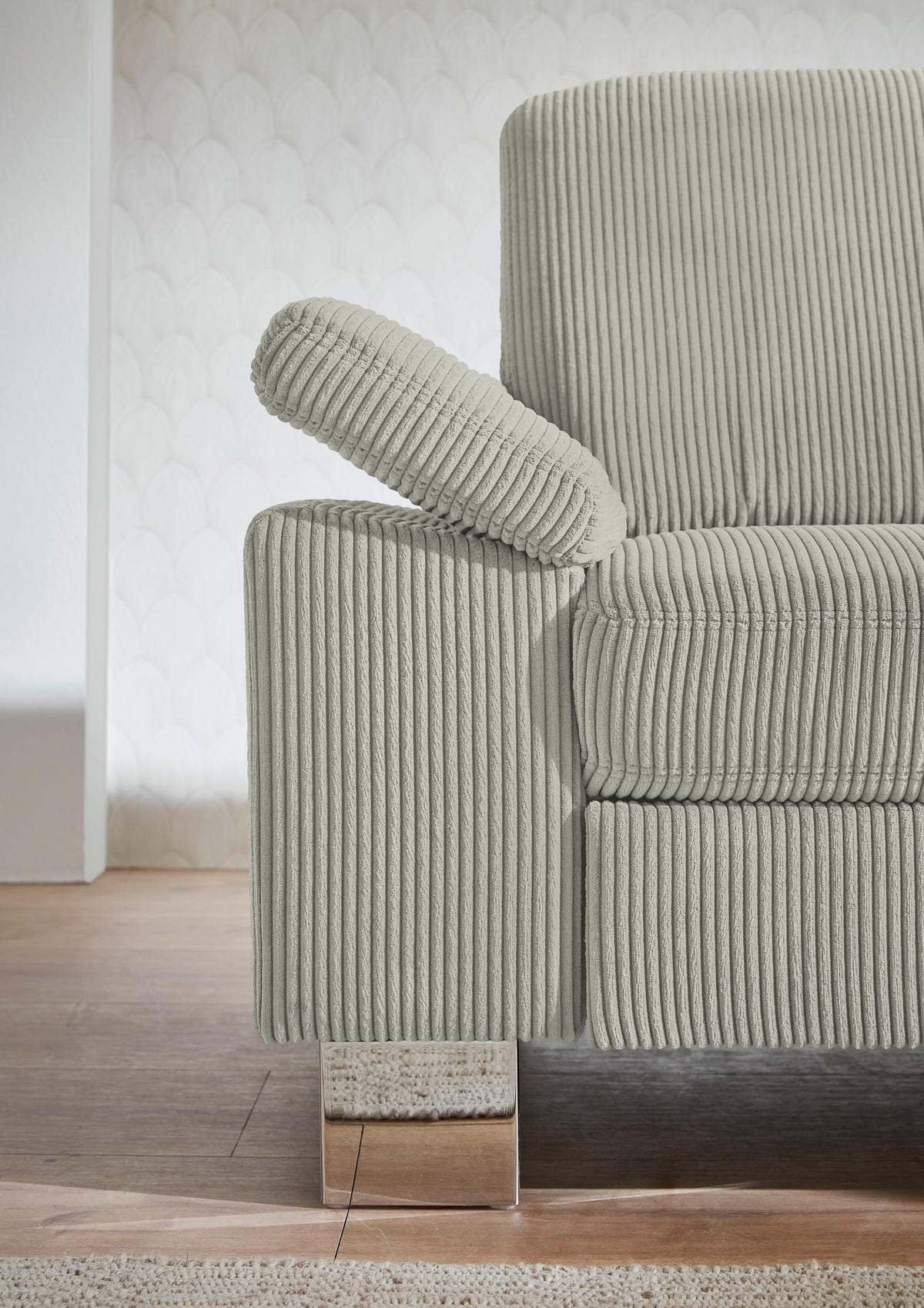 ECKSOFA in Cord Greige  - Edelstahlfarben/Greige, Konventionell, Textil/Metall (248/200cm) - Beldomo System