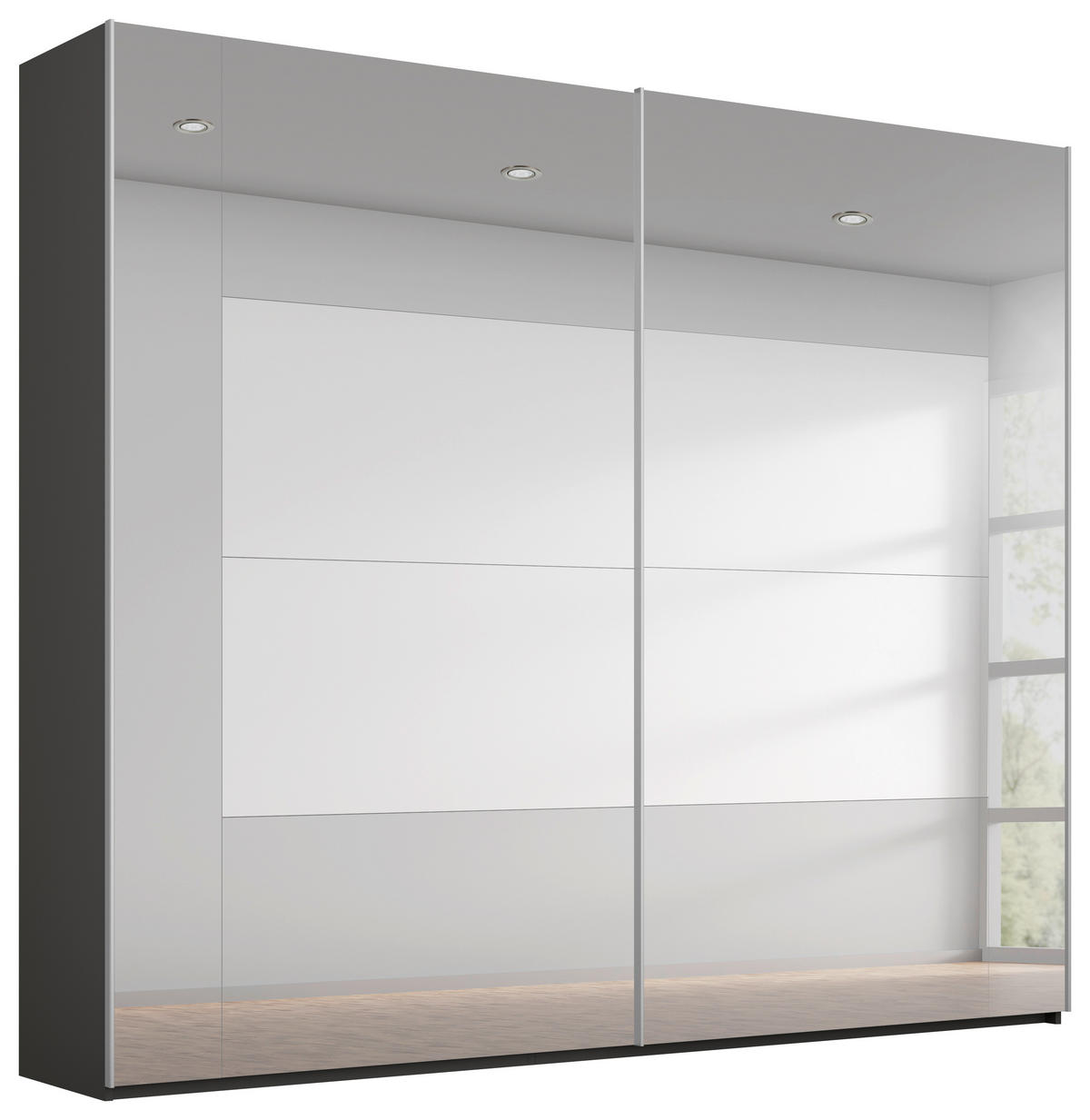 SCHWEBETÜRENSCHRANK Graphitfarben, Grau  - Graphitfarben/Grau, Design, Glas/Holzwerkstoff (226/223/68cm) - Xora