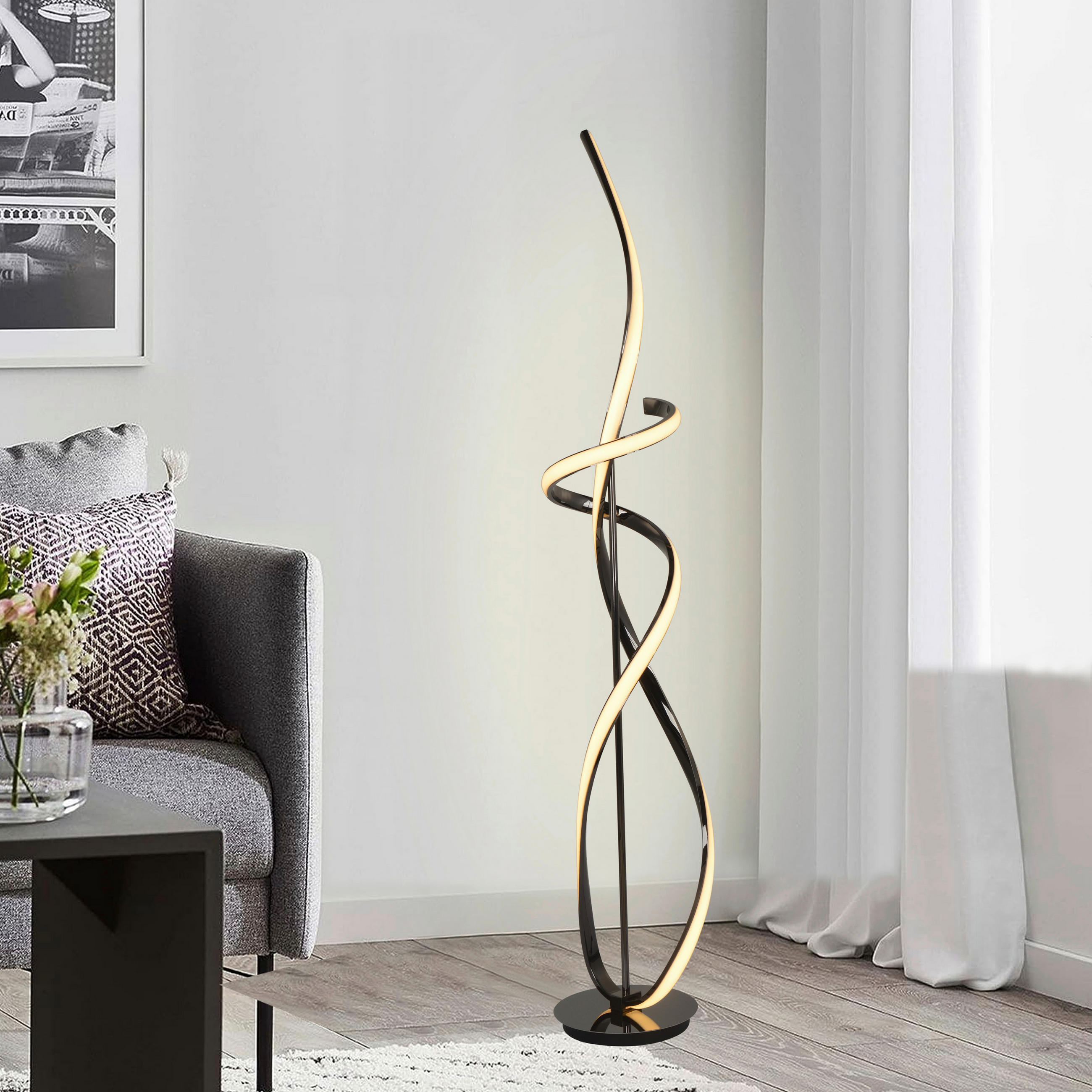 LED-STEHLEUCHTE Bandol 25/25/143 cm   - Schwarzchrom, Design, Kunststoff/Metall (25/25/143cm)