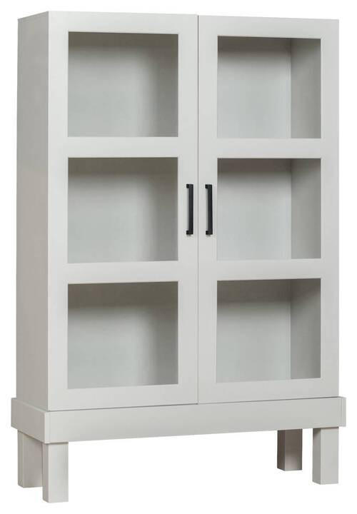 VITRINE in massiv Kiefer Hellgrau  - Hellgrau/Schwarz, KONVENTIONELL, Glas/Holz (107/160/39cm) - Ambia Home
