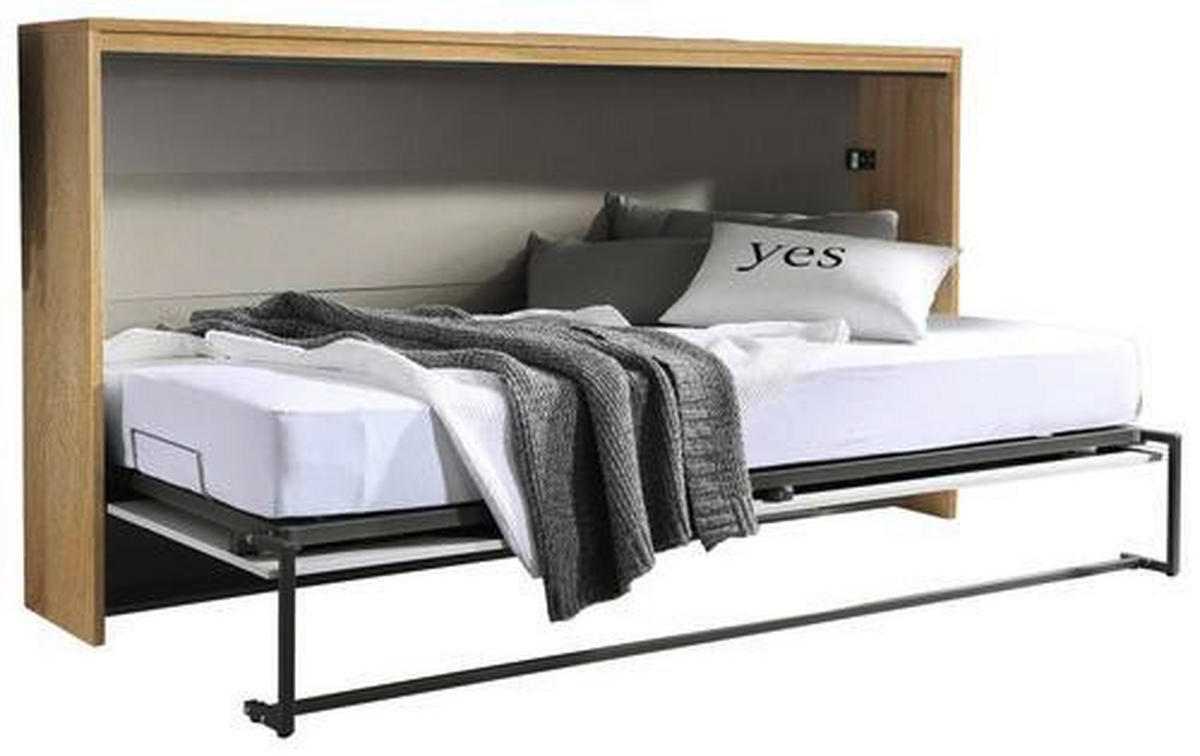 SCHRANKBETT 90/200 cm Weiss, Eichefarben  - Weiss/Dunkelgrau, Modern, Holz/Holzwerkstoff (90/200cm) - Rauch Möbel