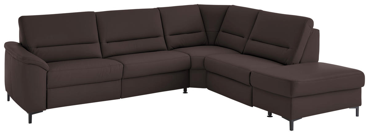 ECKSOFA Echtleder Mokka  - Schwarz/Mokka, Konventionell, Leder/Metall (290/249cm) - Beldomo Premium