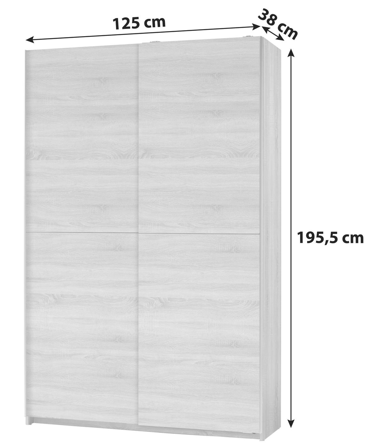 OMARA Z DRSNIMI VRATI, hrast sonoma  - barve aluminija/hrast sonoma, Basics, leseni material (125/196/38cm) - Livetastic