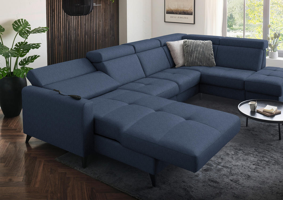 WOHNLANDSCHAFT Flachgewebe Dunkelblau  - Schwarz/Dunkelblau, Konventionell, Textil/Metall (174/333/215cm) - Beldomo System