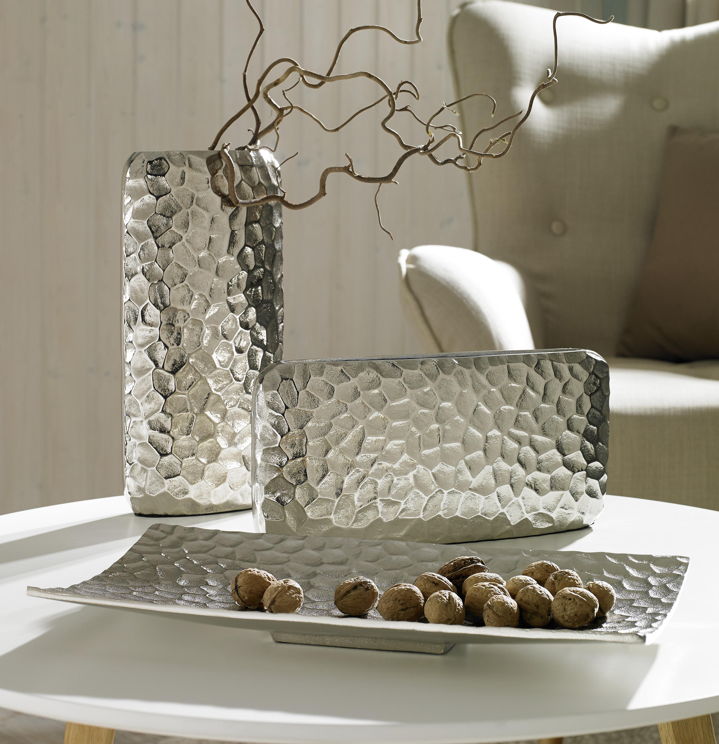 VAS 32 cm  - nickelfärgad, Design, metall (15,5/32/7cm) - Ambia Home
